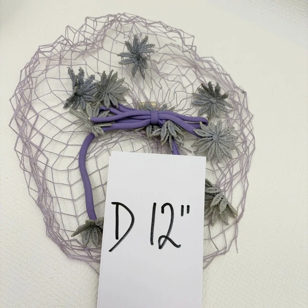 Vintage Birdcage Veil Floral Embroidered Fascinator One Size Purple